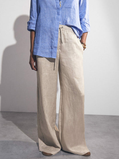 Reiss Linen-Blend Wide-Leg Trousers in Neutral