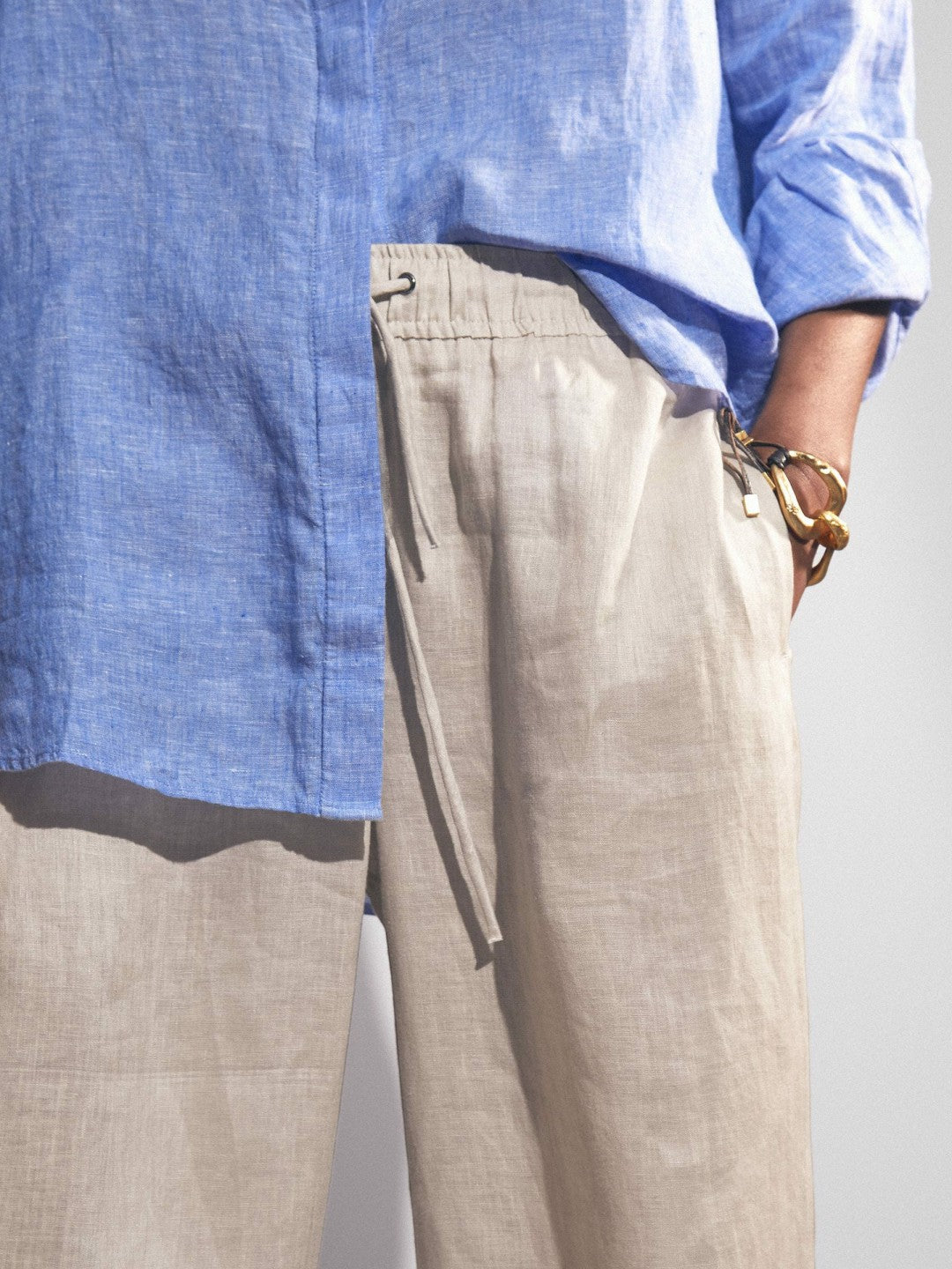 Reiss Linen-Blend Wide-Leg Trousers in Neutral