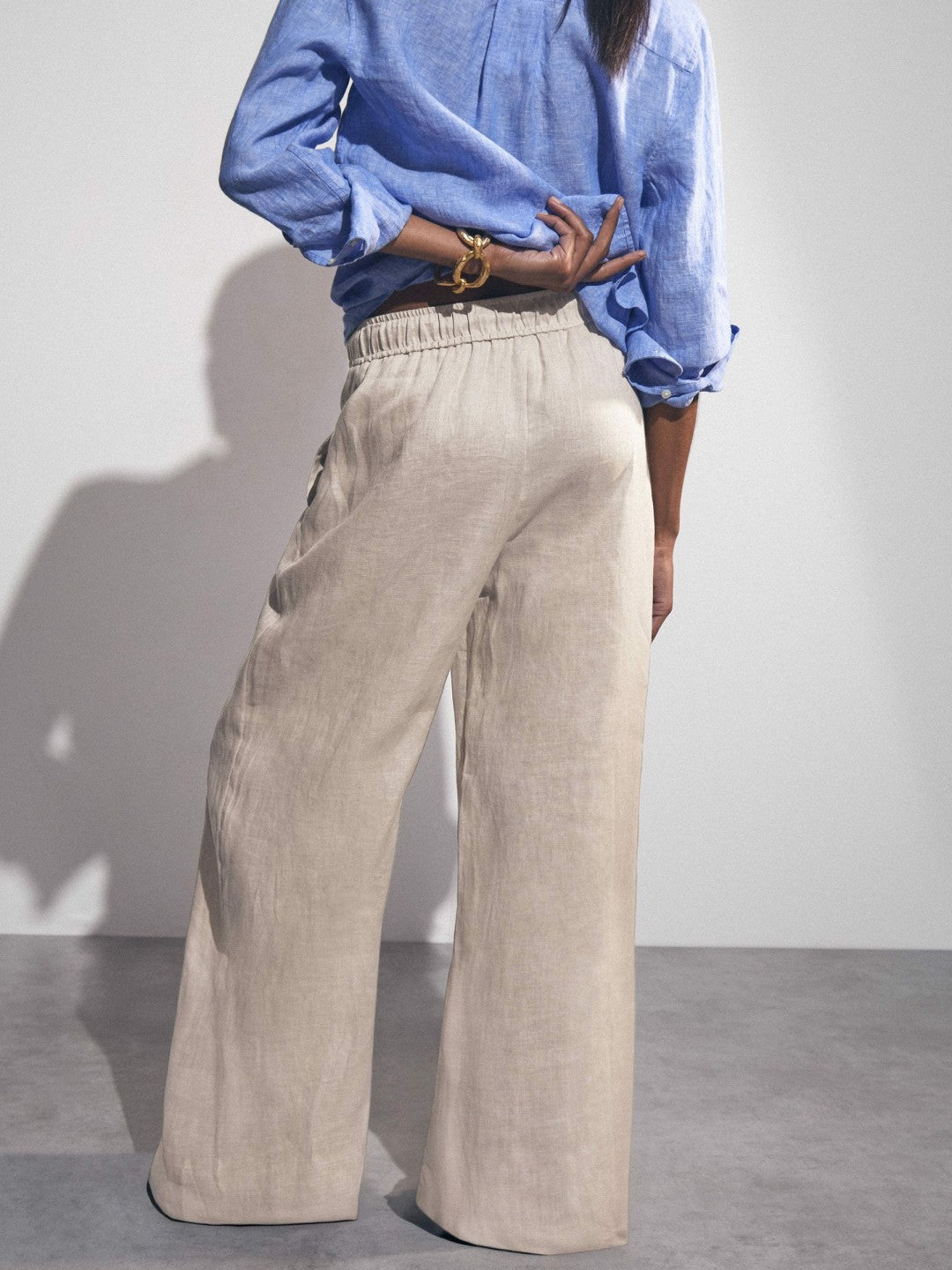 Reiss Linen-Blend Wide-Leg Trousers in Neutral