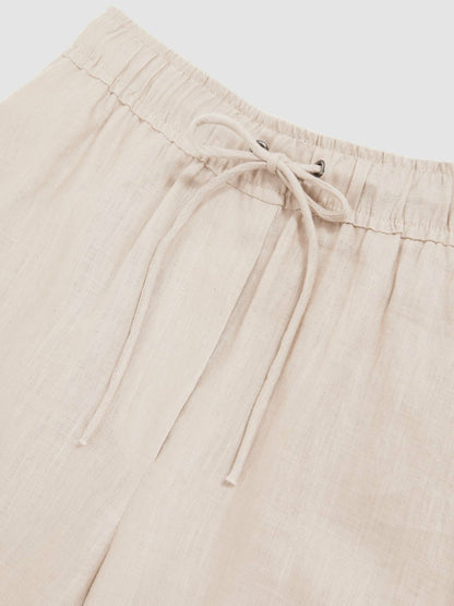 Reiss Linen-Blend Wide-Leg Trousers in Neutral