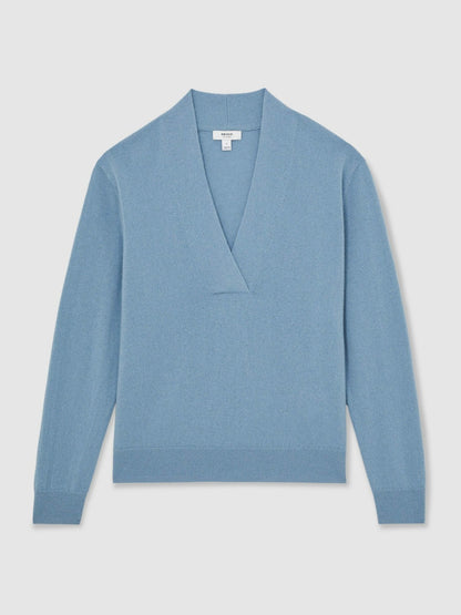 Reiss Cashmere V-Neck Jumper in Blue
