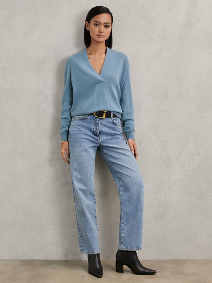 Reiss Cashmere V-Neck Jumper in Blue