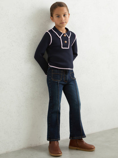 Reiss 13-14 yrs Piped Knitted Collar Top in Navy