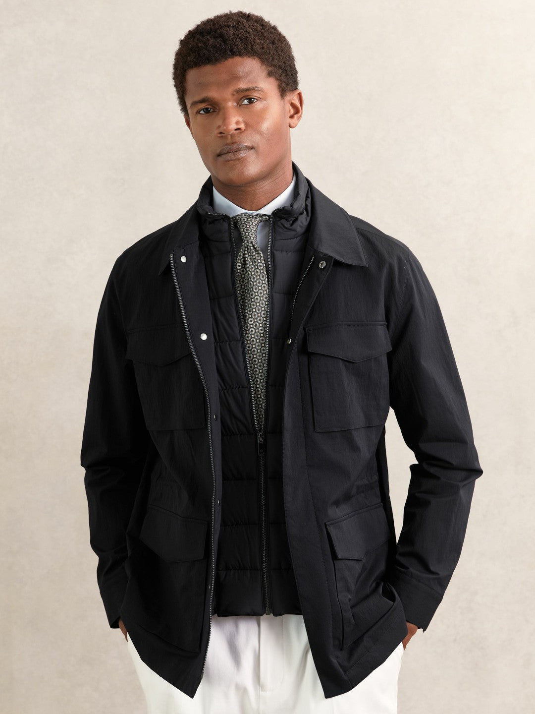 Reiss Removable-Gilet Safari Jacket in Navy