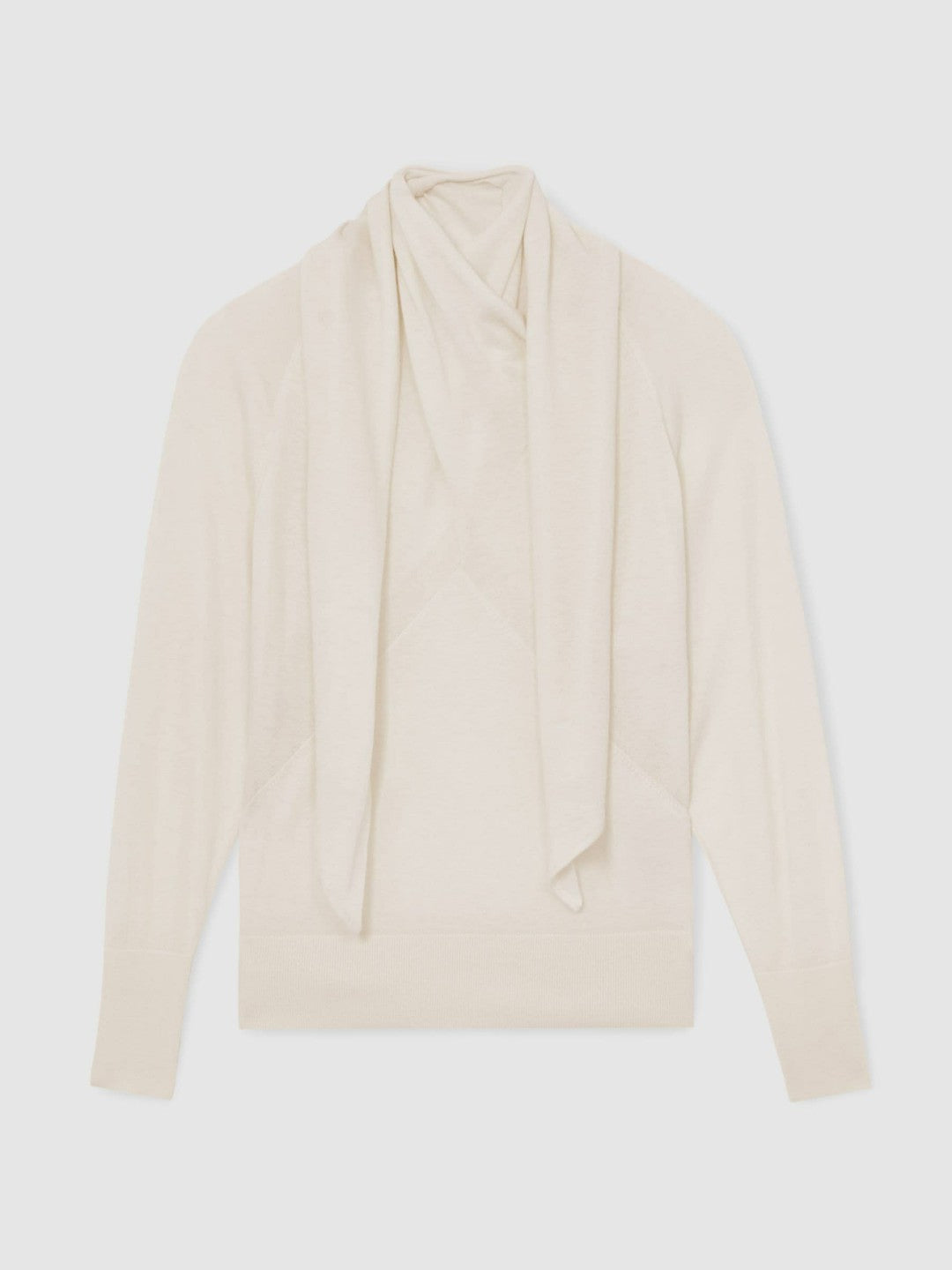 Reiss Wool Scarf-Tie Draped Jumper in Cream