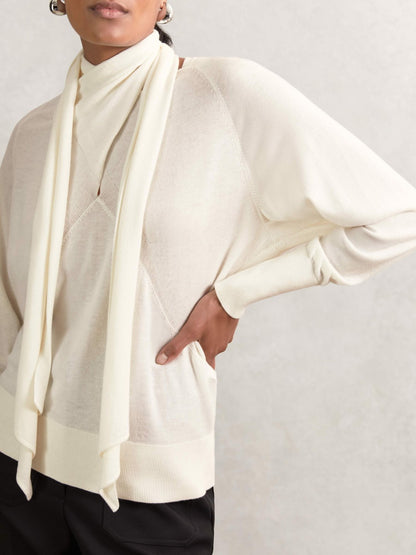 Reiss Wool Scarf-Tie Draped Jumper in Cream