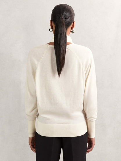 Reiss Wool Scarf-Tie Draped Jumper in Cream