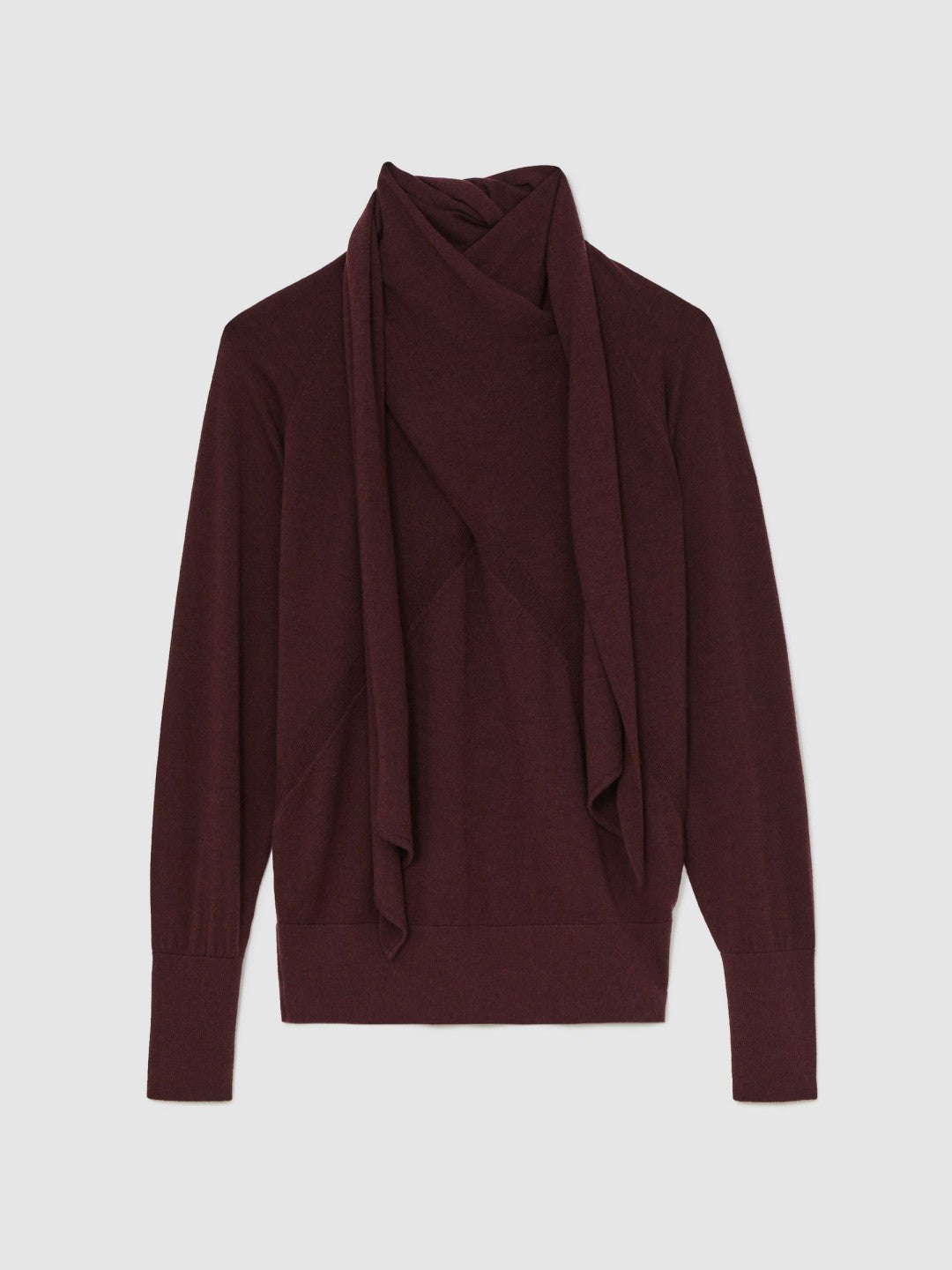 Reiss Wool Scarf-Tie Draped Jumper in Burgundy