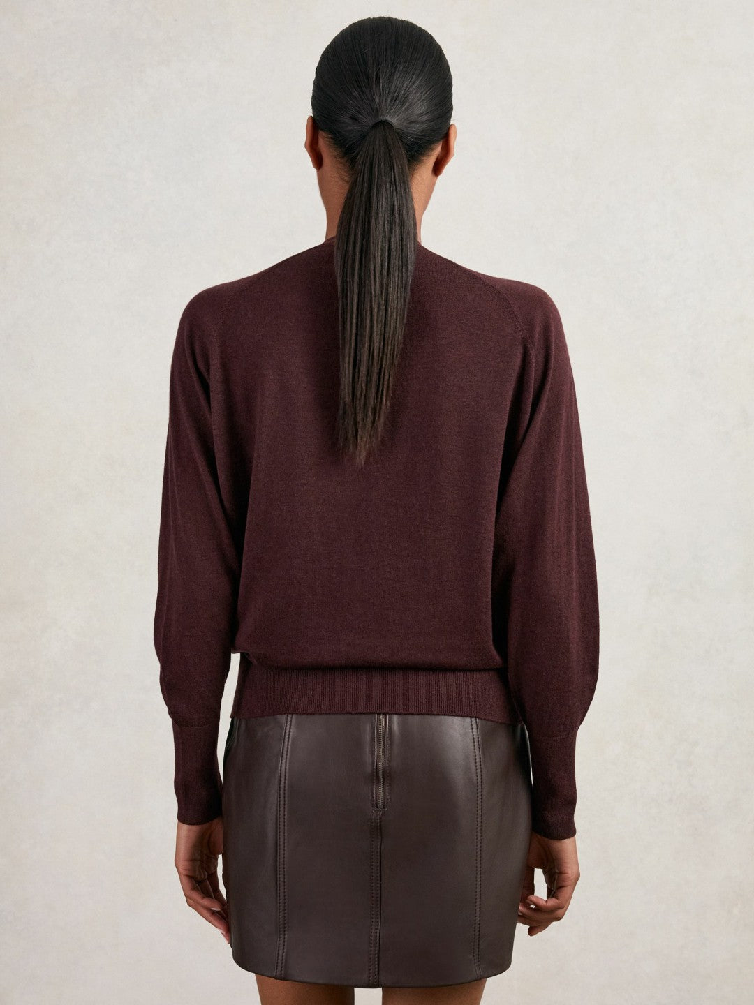 Reiss Wool Scarf-Tie Draped Jumper in Burgundy