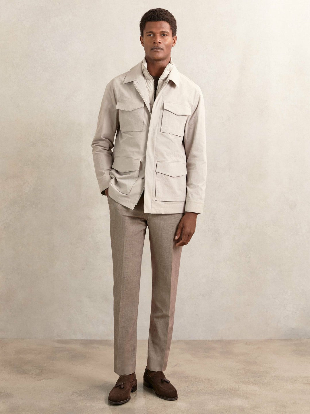 Reiss Removable-Gilet Safari Jacket in Stone