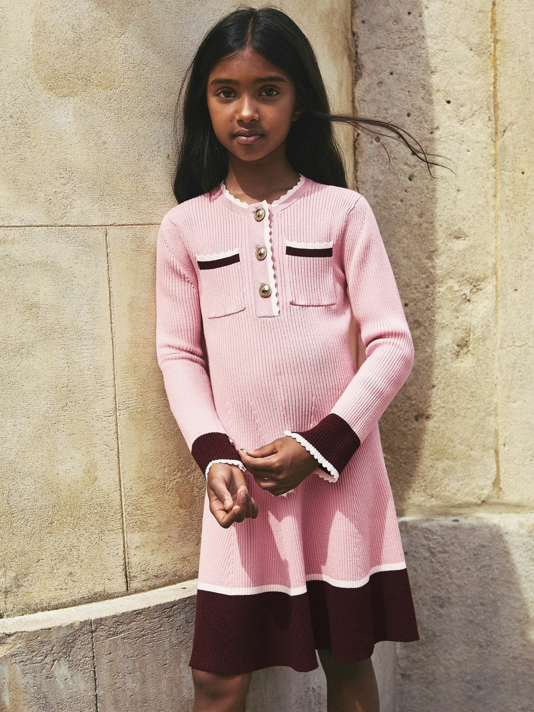 Reiss 3-9 yrs Scallop-Trim Rib-Knit Dress in Pink