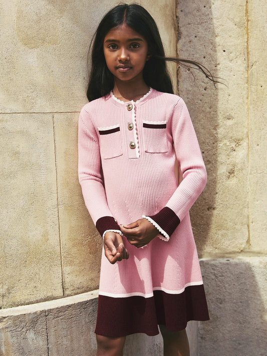 Reiss 3-9 yrs Scallop-Trim Rib-Knit Dress in Pink