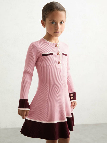 Reiss 3-9 yrs Scallop-Trim Rib-Knit Dress in Pink
