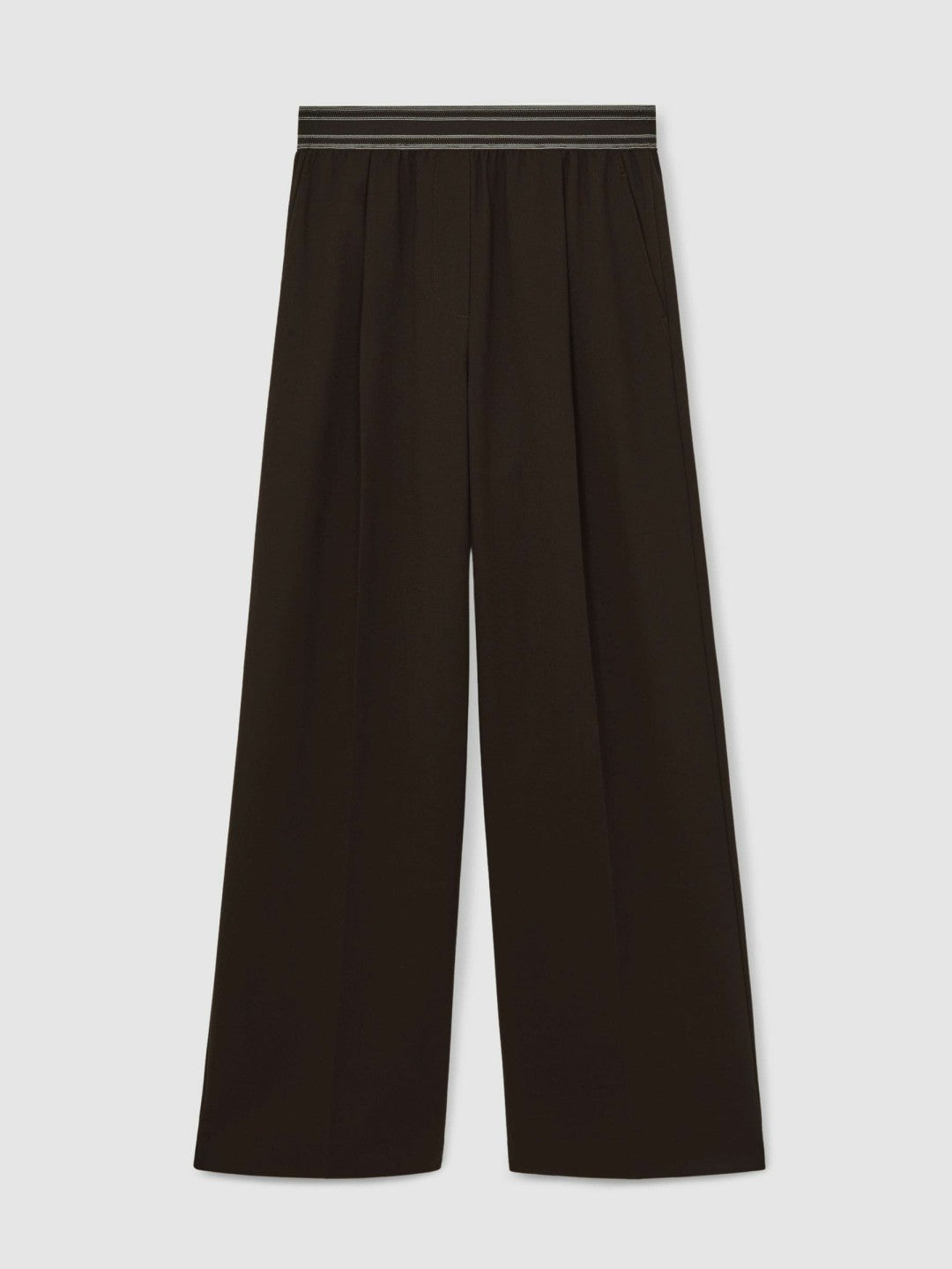 Reiss Petite Wide-Leg Contrast-Waistband Trousers in Chocolate Brown