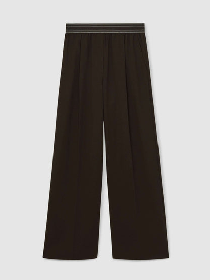 Reiss Wide-Leg Contrast-Waistband Trousers in Chocolate Brown