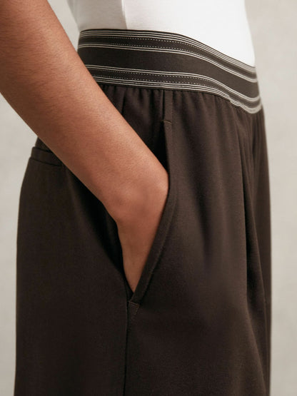 Reiss Wide-Leg Contrast-Waistband Trousers in Chocolate Brown