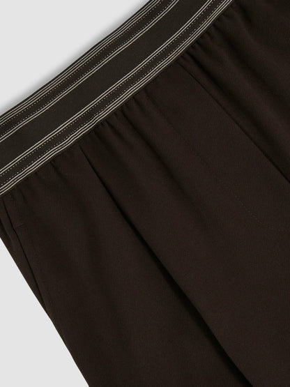 Reiss Wide-Leg Contrast-Waistband Trousers in Chocolate Brown