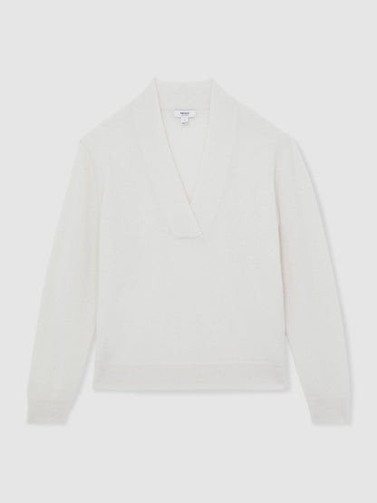 Reiss Cashmere V-Neck Jumper in Cream