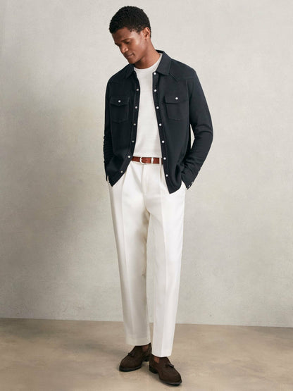 Reiss Cotton-Cashmere Western Knitted Shirt in Navy