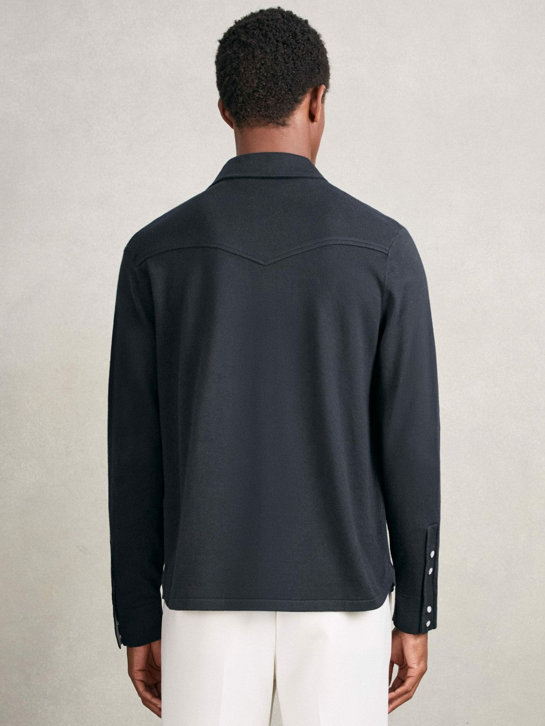Reiss Cotton-Cashmere Western Knitted Shirt in Navy