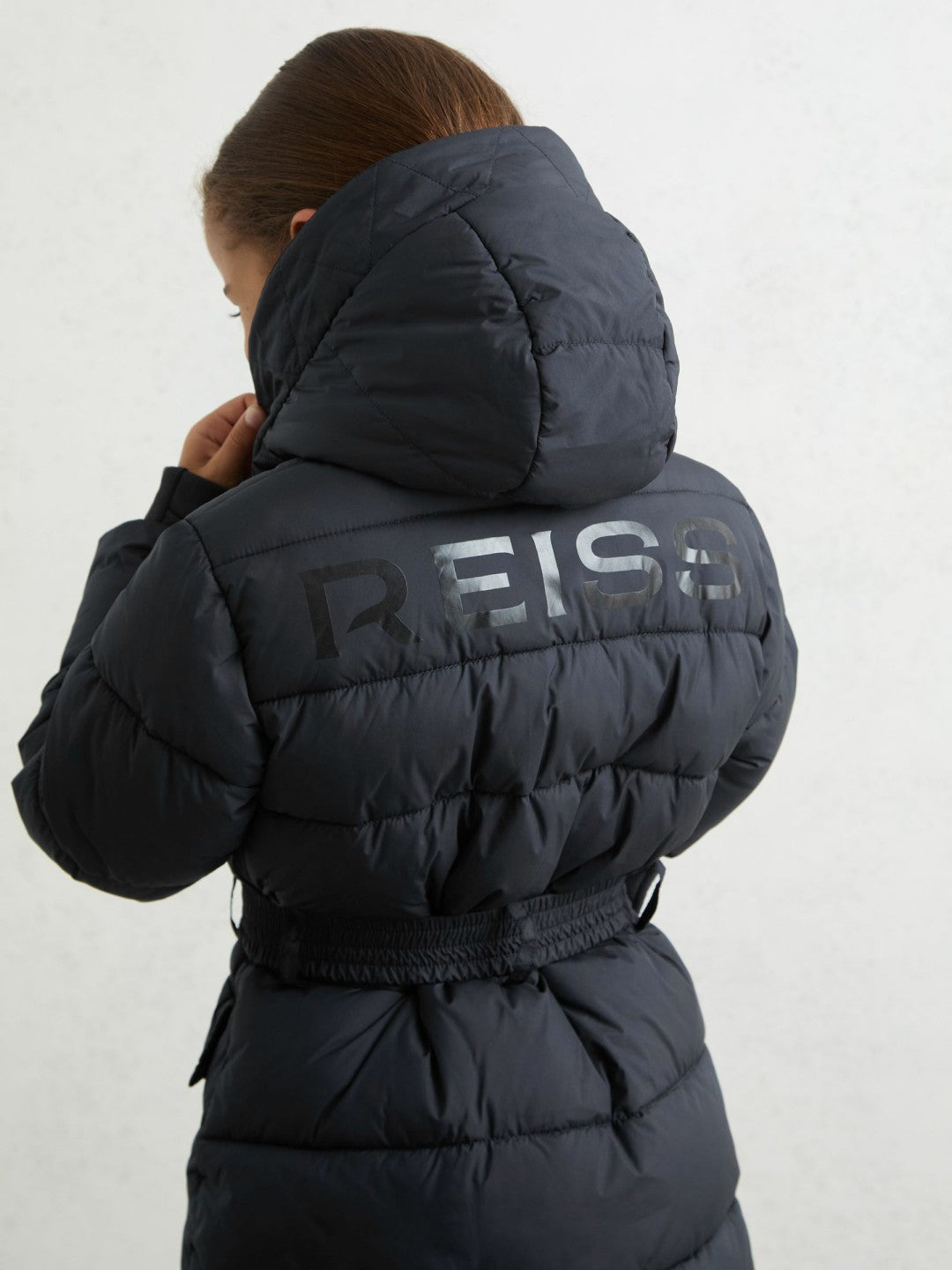 Reiss Longline Hooded Puffer Coat in Navy