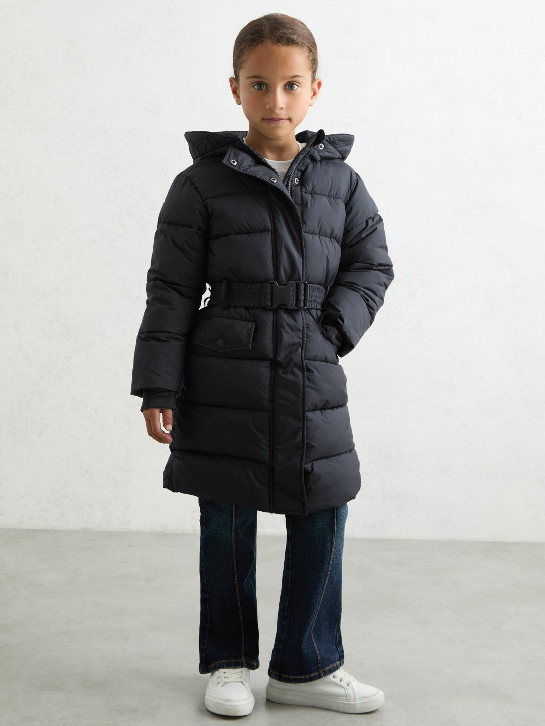 Reiss Longline Hooded Puffer Coat in Navy