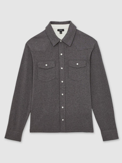 Reiss Cotton-Cashmere Western Knitted Shirt in Charcoal Grey