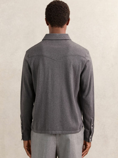 Reiss Cotton-Cashmere Western Knitted Shirt in Charcoal Grey