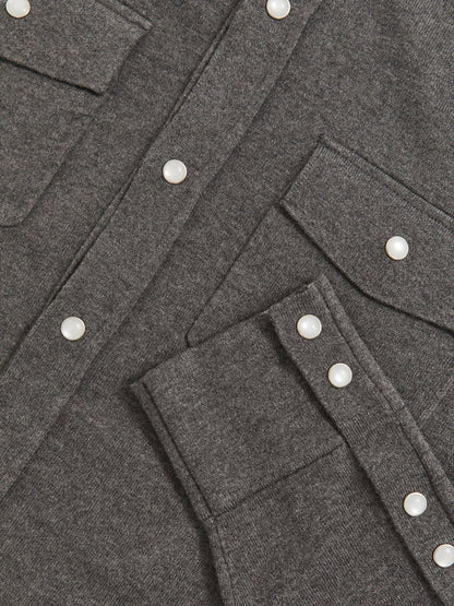Reiss Cotton-Cashmere Western Knitted Shirt in Charcoal Grey