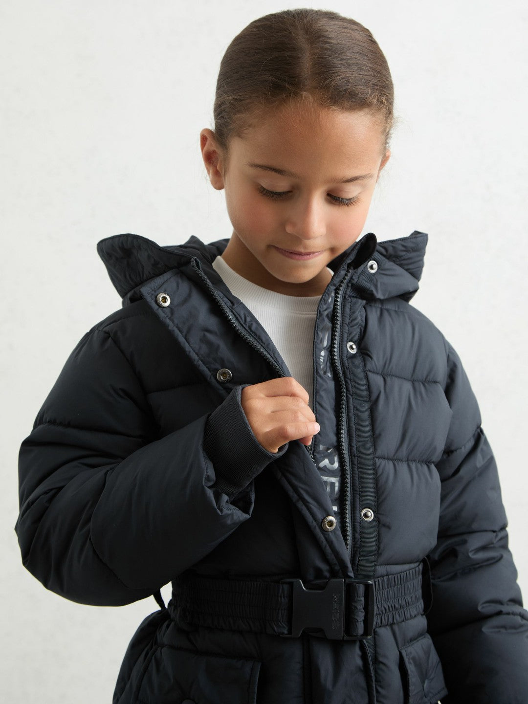 Reiss Longline Hooded Puffer Coat in Navy