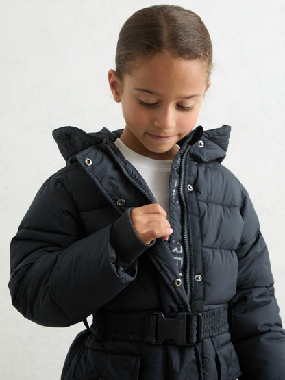 Reiss Longline Hooded Puffer Coat in Navy