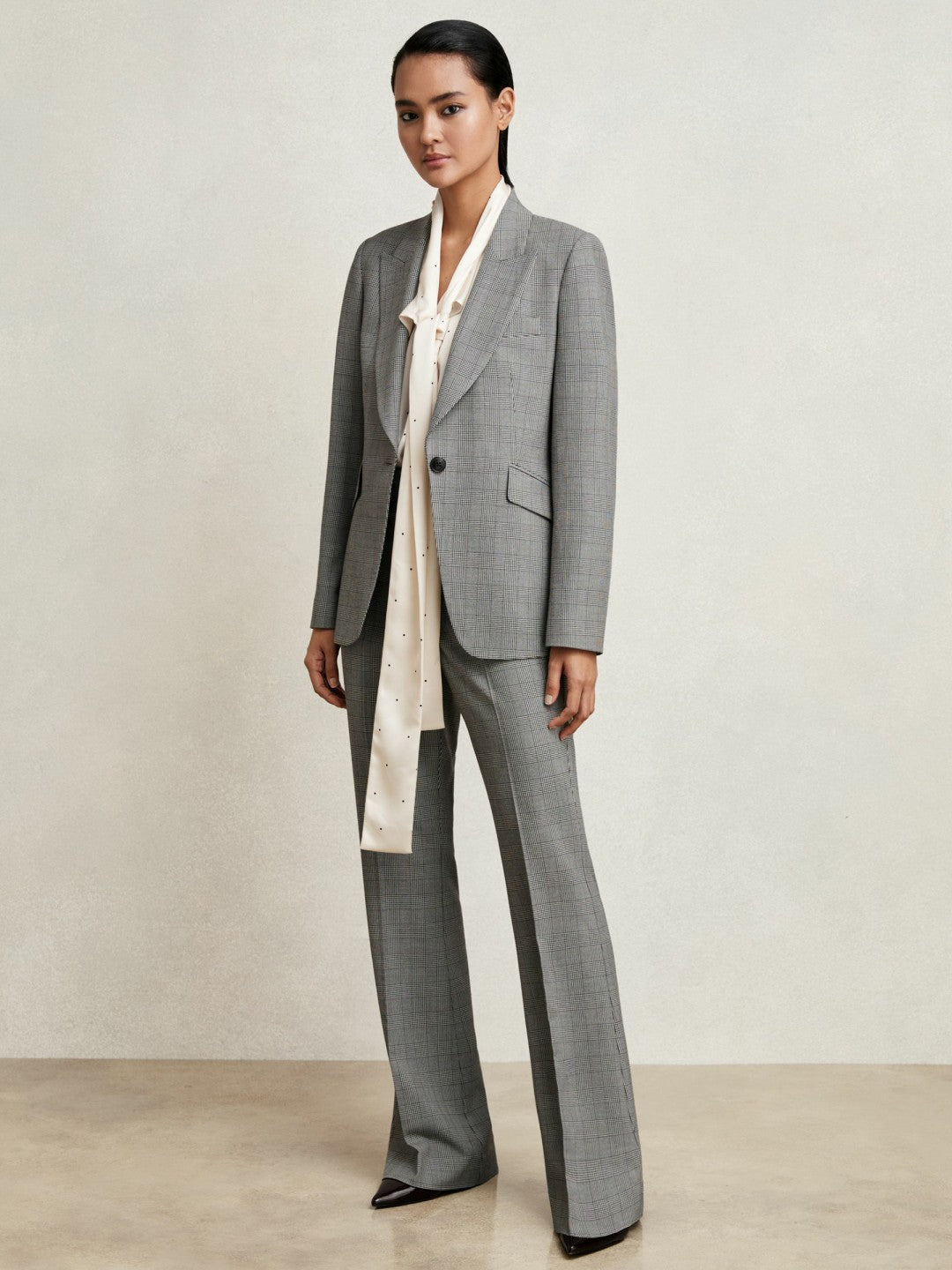 Reiss Petite Check Flared Suit Trousers in Grey