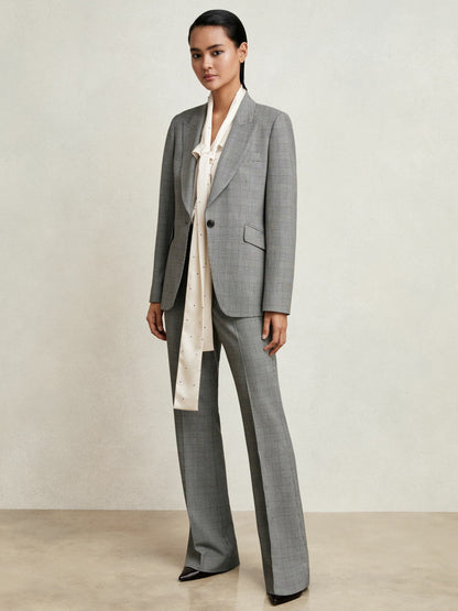 Reiss Petite Check Flared Suit Trousers in Grey