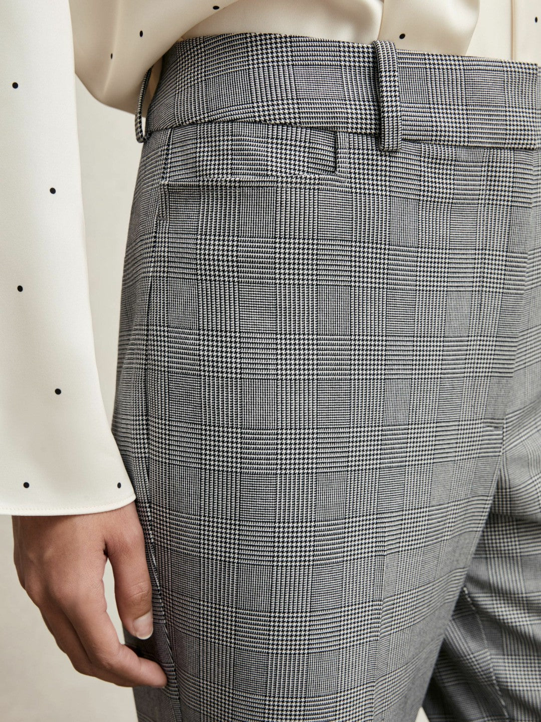 Reiss Petite Check Flared Suit Trousers in Grey