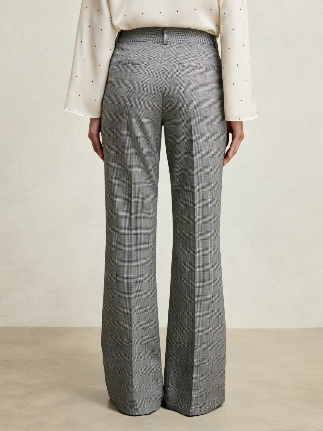 Reiss Petite Check Flared Suit Trousers in Grey