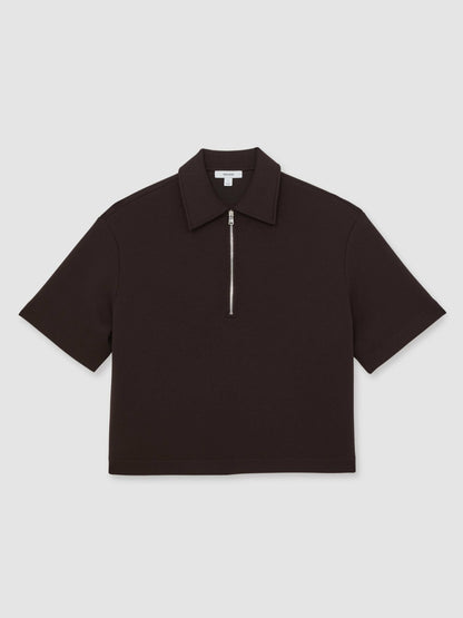 Reiss Short-Sleeve Half-Zip Sweatshirt in Plum Purple