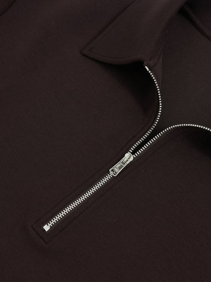 Reiss Short-Sleeve Half-Zip Sweatshirt in Plum Purple