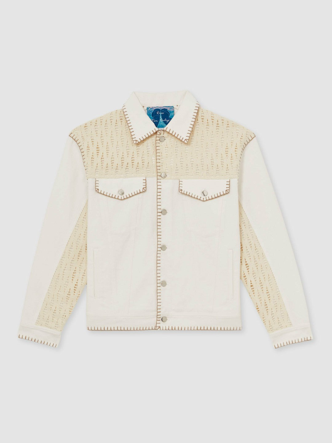Reiss | Tom Daley Crochet Denim Jacket in Off White