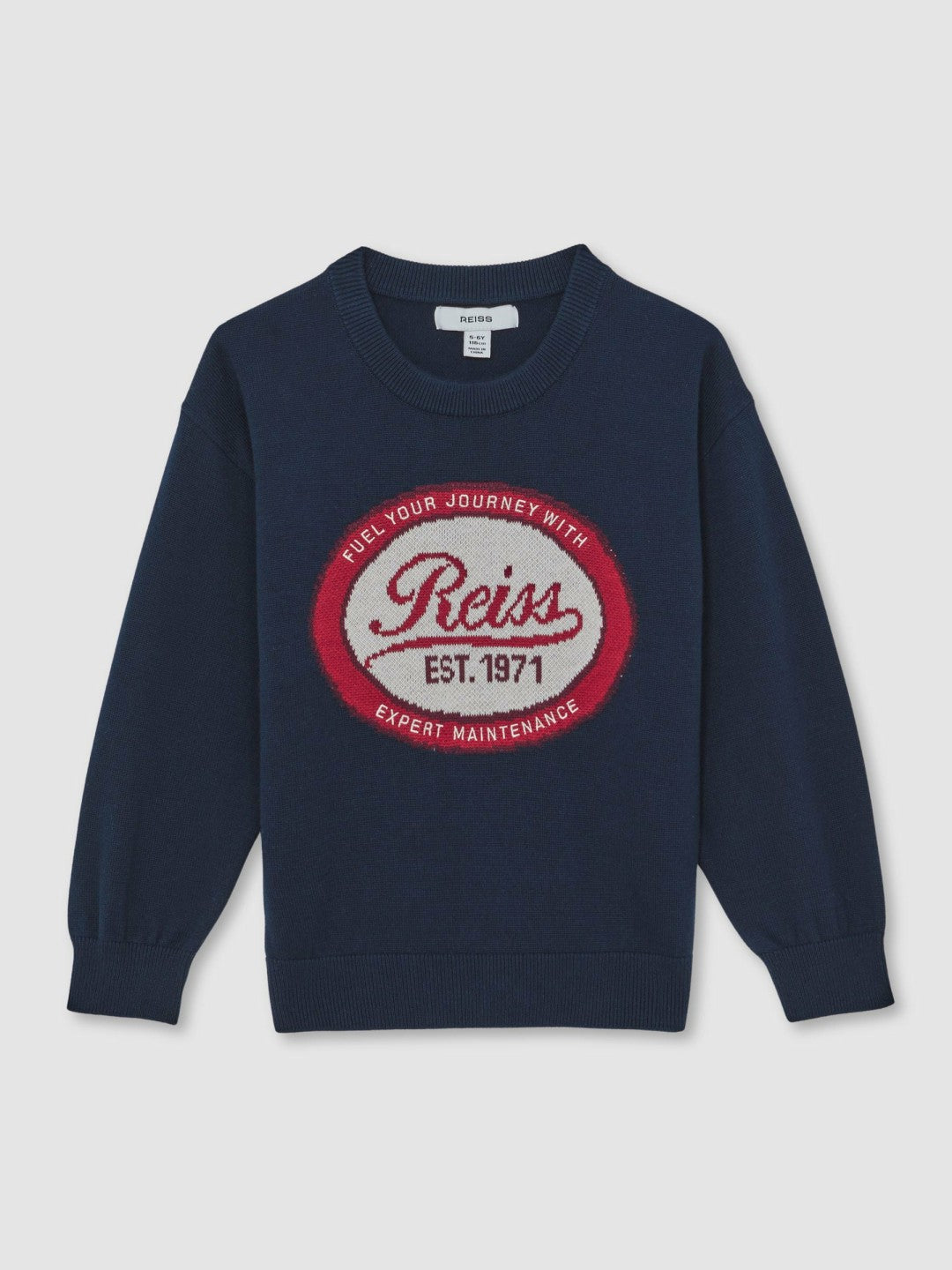 Reiss 9-13 yrs Cotton Motor Cars Logo Jumper in Navy