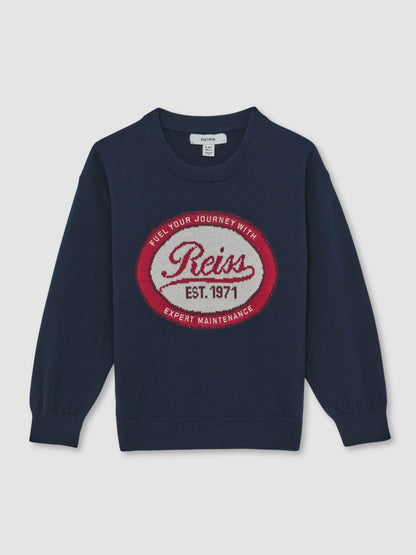 Reiss 9-13 yrs Cotton Motor Cars Logo Jumper in Navy