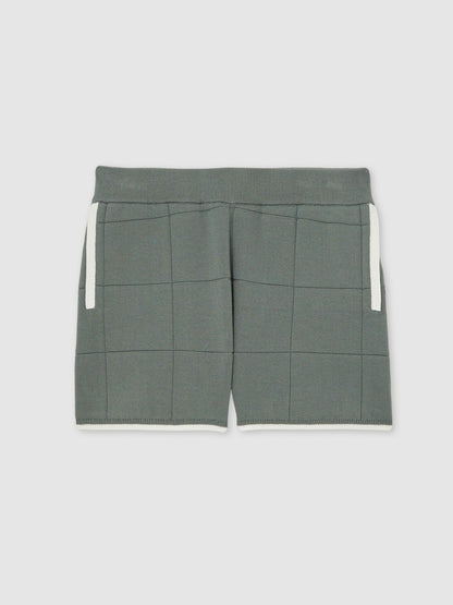 Reiss 9-12 yrs Tipped Knit Stitch-Detail Shorts in Dark Sage Green