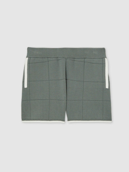 Reiss 9-12 yrs Tipped Knit Stitch-Detail Shorts in Dark Sage Green