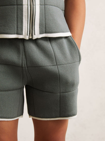 Reiss 9-12 yrs Tipped Knit Stitch-Detail Shorts in Dark Sage Green