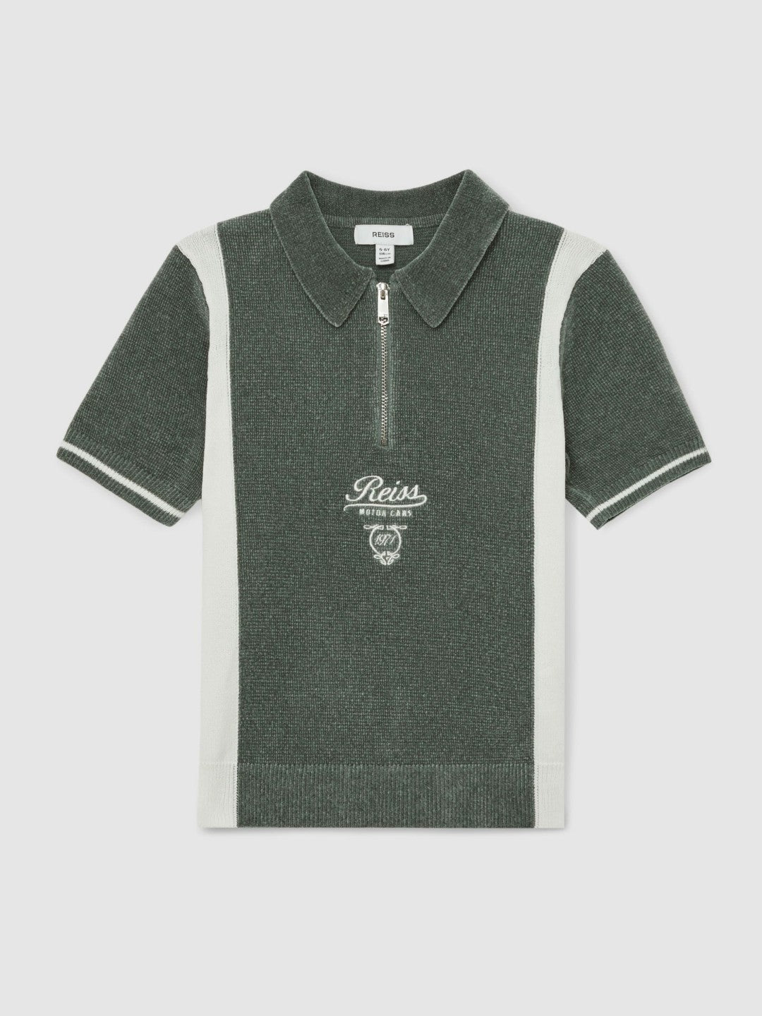 Reiss 3-9 yrs Chenille Tipped Motor Cars Polo Shirt in Dark Sage Green/White