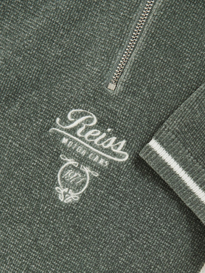 Reiss 3-9 yrs Chenille Tipped Motor Cars Polo Shirt in Dark Sage Green/White