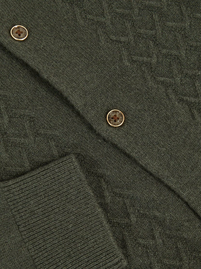 Reiss 3-9 yrs Wool V-Stitch Button-Through Cardigan in Forest Green