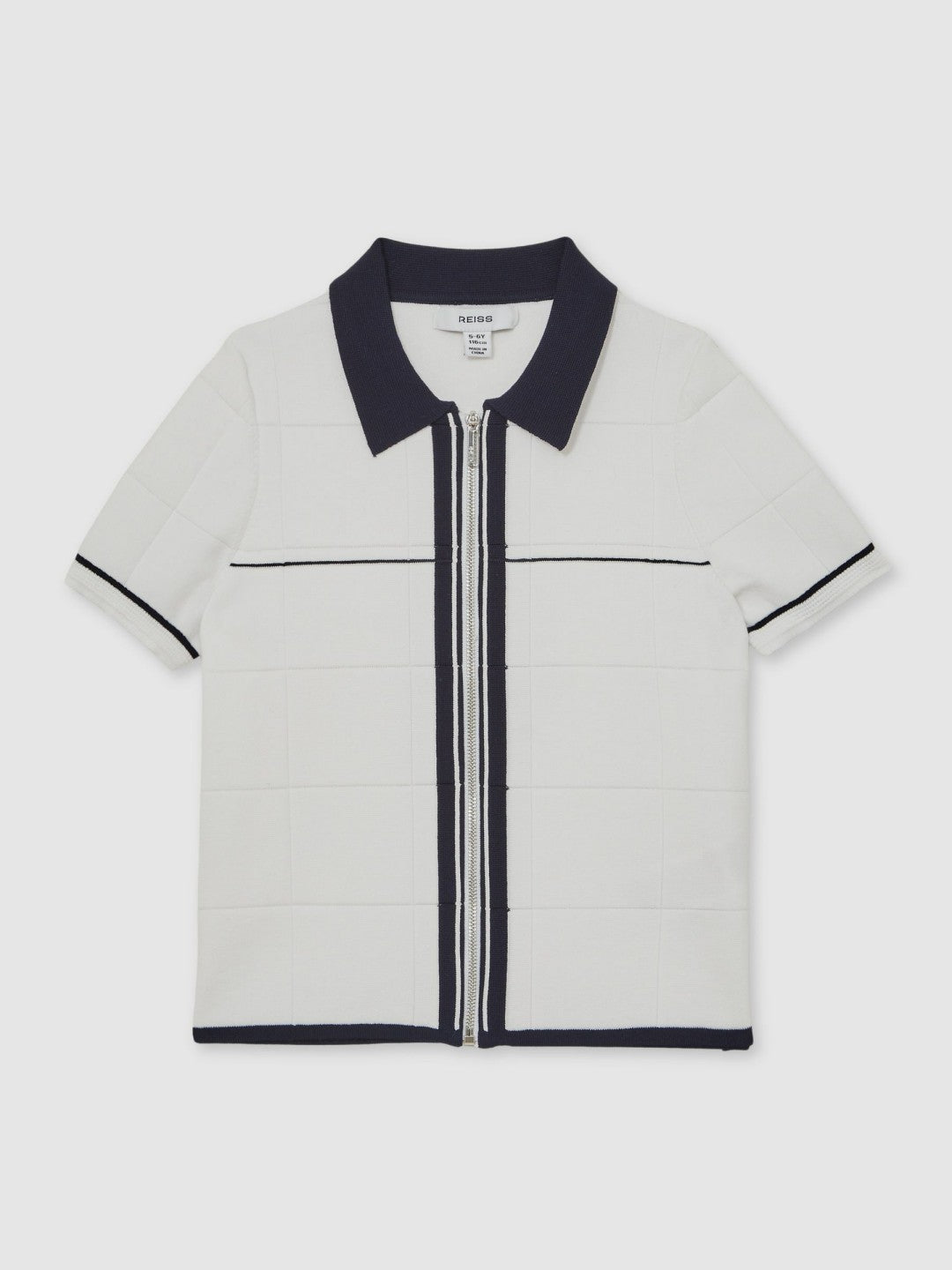 Reiss 9-13 yrs Tipped Knit Zip-Through Shirt in White/Navy