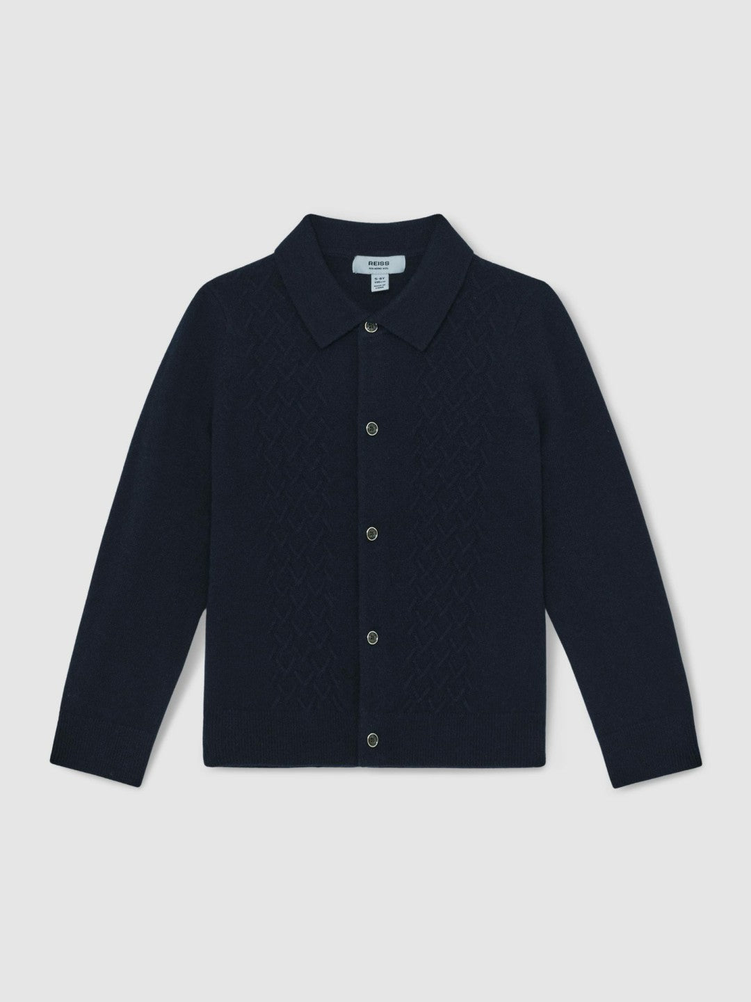 Reiss 3-9 yrs Wool V-Stitch Button-Through Cardigan in Navy Blue
