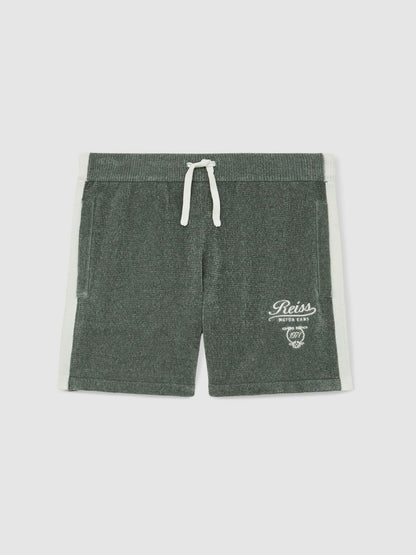 Reiss 9-13 yrs Chenille Tipped Motor Cars Shorts in Dark Sage Green/White