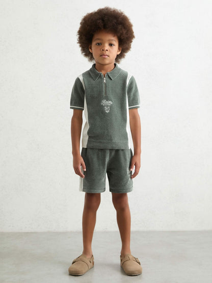 Reiss 9-13 yrs Chenille Tipped Motor Cars Shorts in Dark Sage Green/White